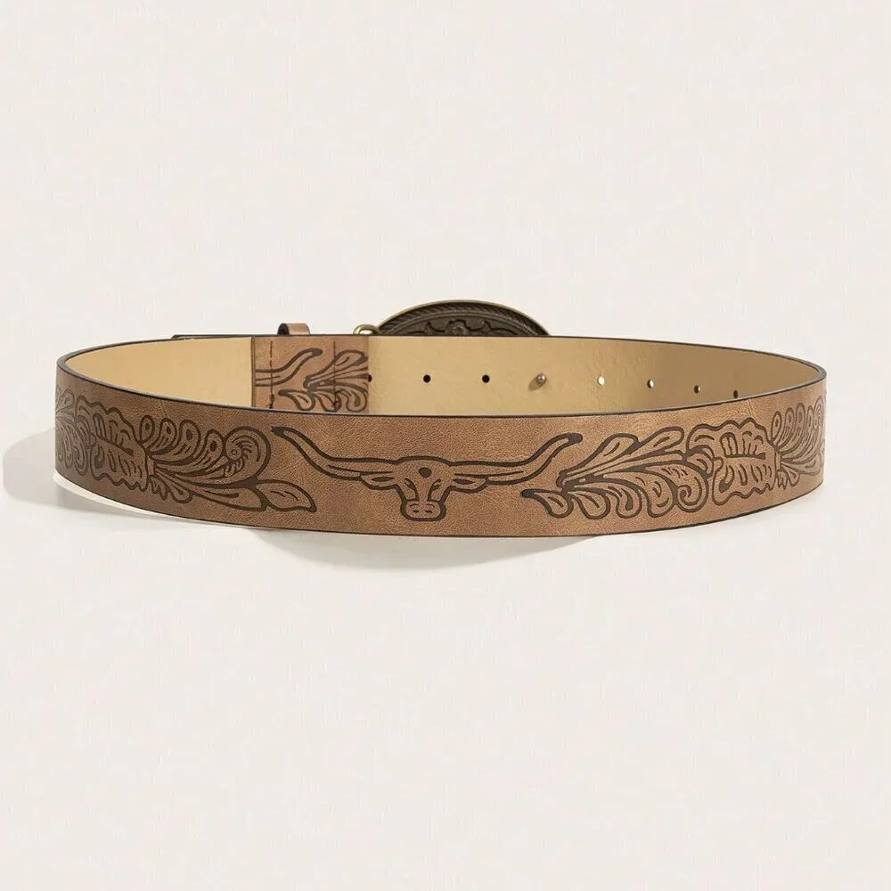 Brown Western Cowgirl Women's Buckle & Embossed Print Belt